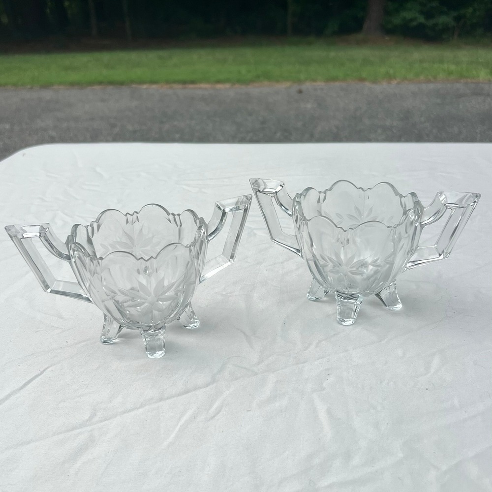 Pair of Vintage Indiana Glass #125 Fluted Colonial Open Sugar Bowls Clear EAPG